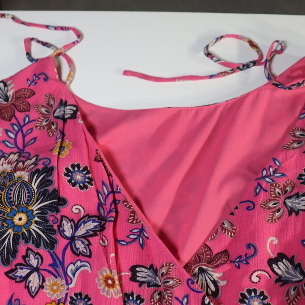 Loft Flutter Sleeve Ruffle Hem Pink Floral V Neck Dress Open Back Size 20 - Picture 8 of 14